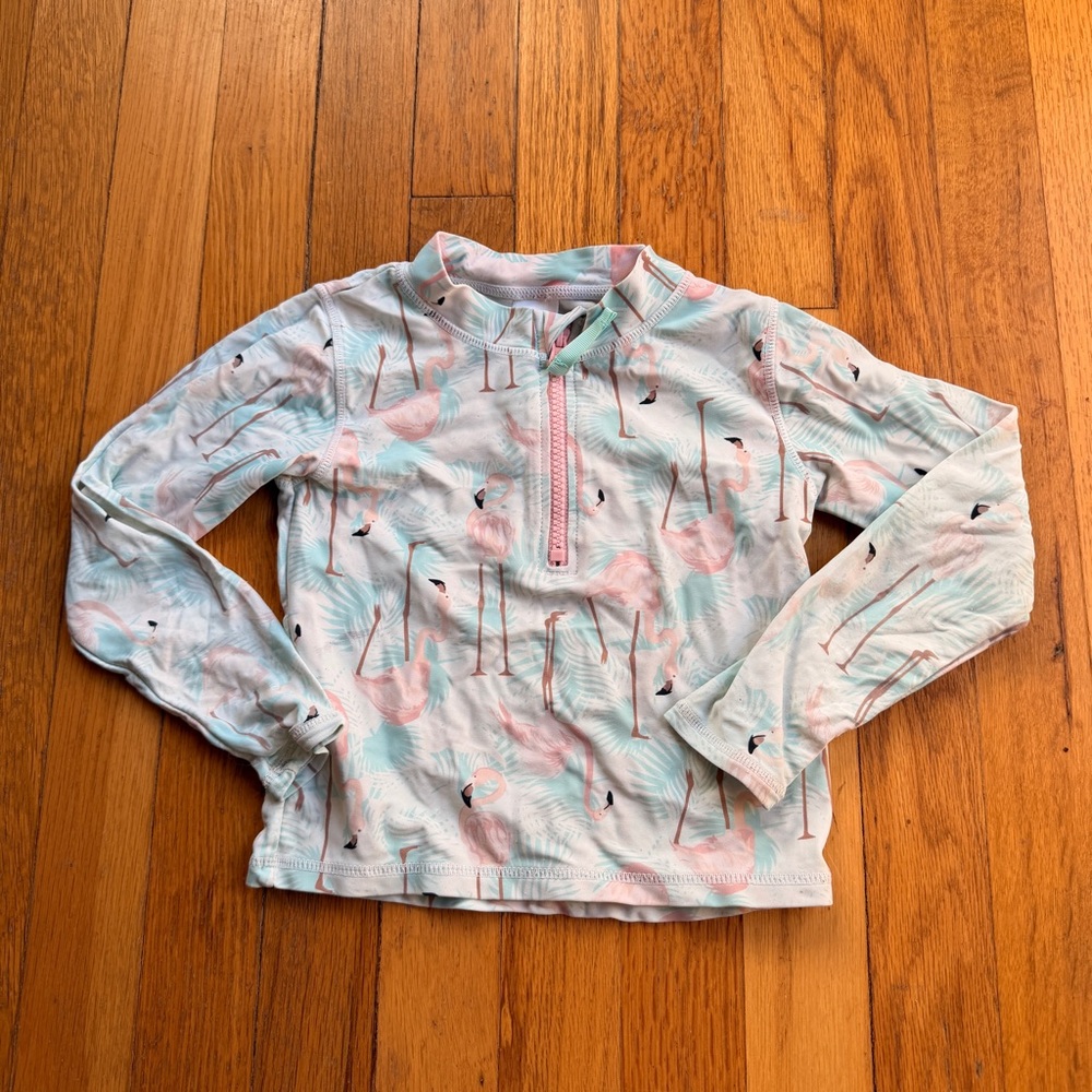 Ruffle butts flamingo print rashguard